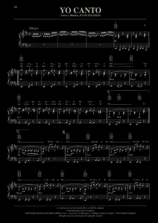 Julio Iglesias Yo Canto score for Piano