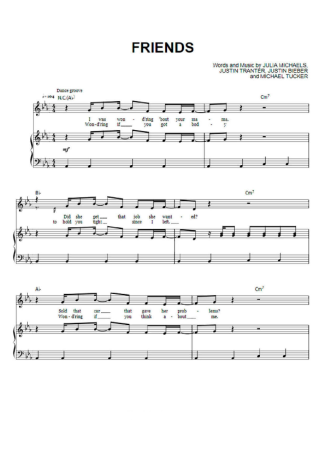 Justin Bieber Friends score for Piano