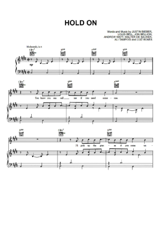 Justin Bieber Hold On score for Piano