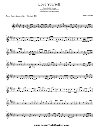 Justin Bieber Love Yourself score for Tenor Saxophone Soprano (Bb)
