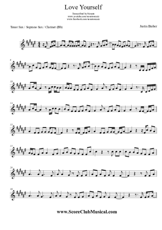 Justin Bieber  score for Tenor Saxophone Soprano (Bb)