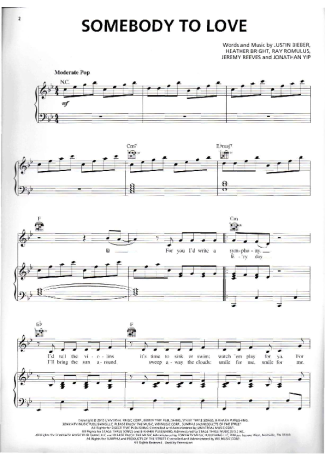 Justin Bieber Somebody To Love score for Piano