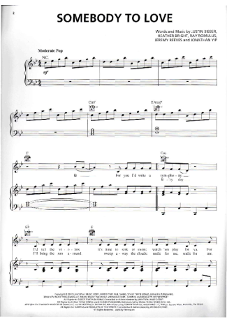 Justin Bieber  score for Piano