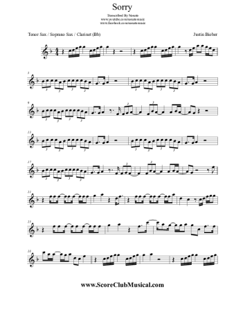 Justin Bieber Sorry score for Clarinet (Bb)