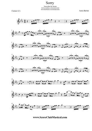Justin Bieber Sorry score for Clarinet (C)