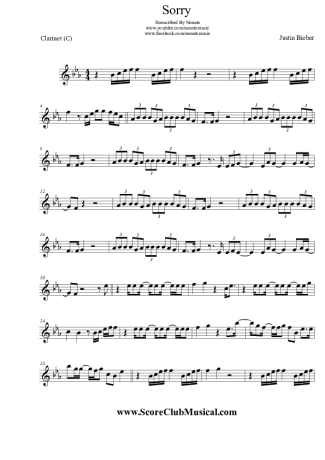 Justin Bieber  score for Clarinet (C)