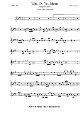 Justin Bieber What Do You Mean score for Clarinet (C)