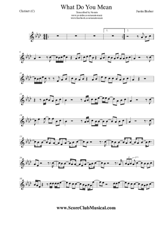 Justin Bieber  score for Clarinet (C)