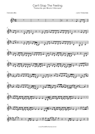 Justin Timberlake Can´t Stop The Feeling score for Clarinet (Bb)