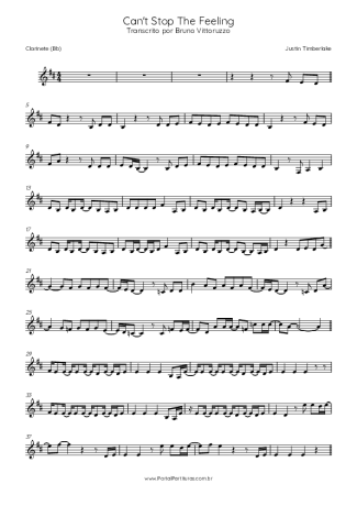 Justin Timberlake Can´t Stop The Feeling score for Clarinet (Bb)
