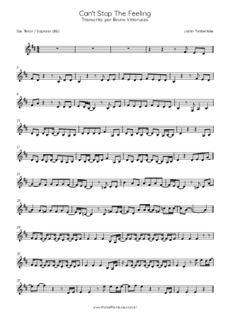Justin Timberlake Can´t Stop The Feeling score for Tenor Saxophone Soprano (Bb)