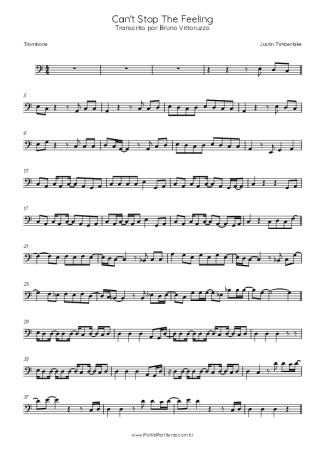 Justin Timberlake Can´t Stop The Feeling score for Trombone