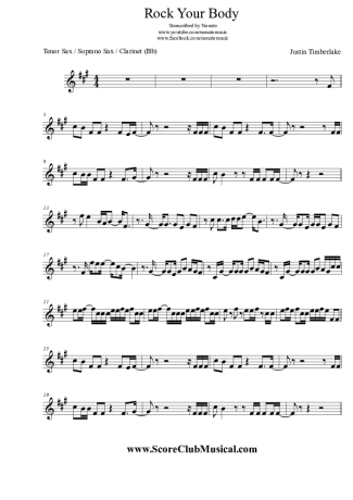 Justin Timberlake Rock Your Body score for Tenor Saxophone Soprano (Bb)