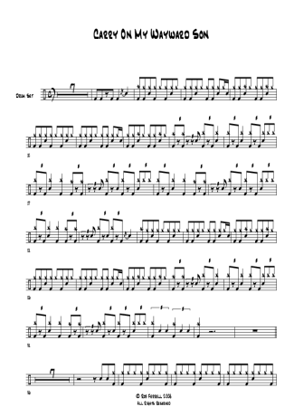 Kansas Carry On Wayward Son Sheet Music For Drums