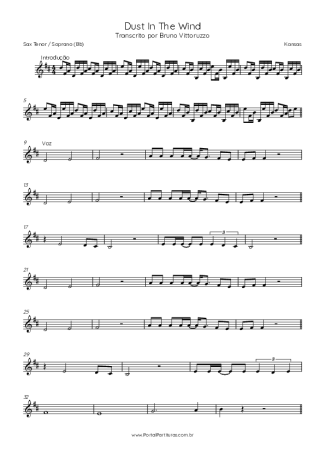 Kansas Dust In The Wind score for Tenor Saxophone Soprano (Bb)
