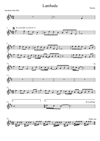 Kaoma Lambada score for Alto Saxophone