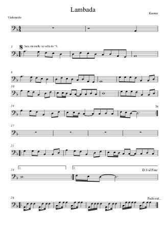 Kaoma Lambada score for Cello