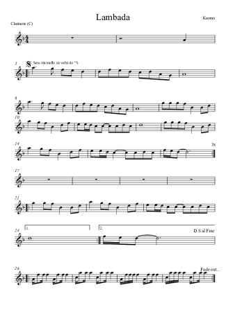 Kaoma Lambada score for Clarinet (C)