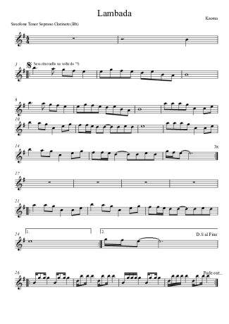 Kaoma Lambada score for Tenor Saxophone Soprano (Bb)