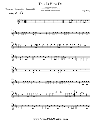 Katy Perry This Is How We Do score for Tenor Saxophone Soprano (Bb)