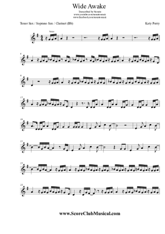 Katy Perry Wide Awake score for Tenor Saxophone Soprano (Bb)