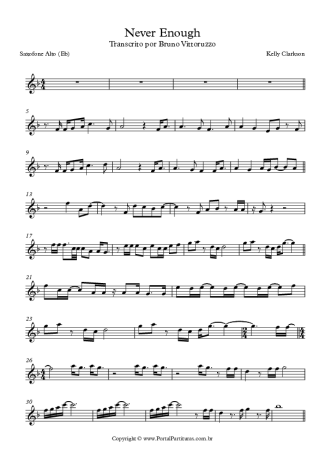 Kelly Clarkson Never Enough score for Alto Saxophone