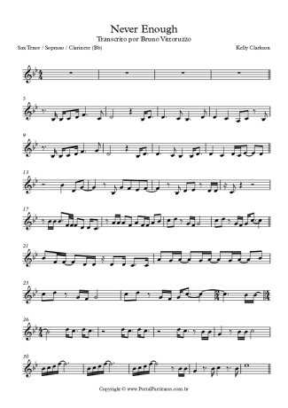 Kelly Clarkson Never Enough score for Tenor Saxophone Soprano (Bb)