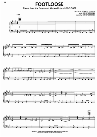 Kenny Loggins Footloose score for Piano