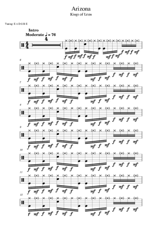 Kings Of Leon Arizona score for Drums