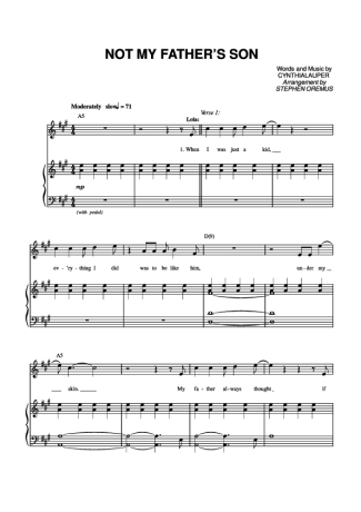Kinky Boots Not My Father´s Son score for Piano