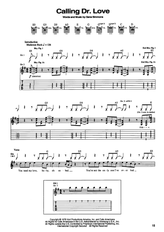 Kiss Calling Dr Love score for Guitar