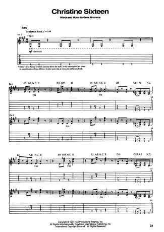Kiss Christine Sixteen score for Guitar