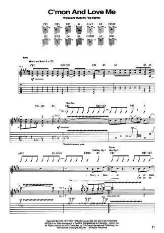 Kiss Come On And Love Me score for Guitar
