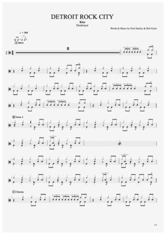 Kiss Detroit Rock City score for Drums