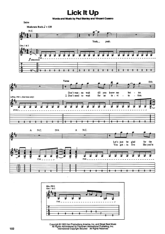 Kiss Lick It Up score for Guitar