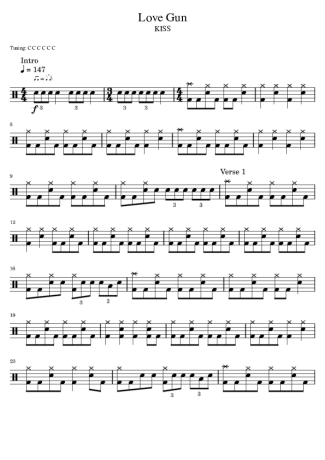 Kiss Love Gun score for Drums