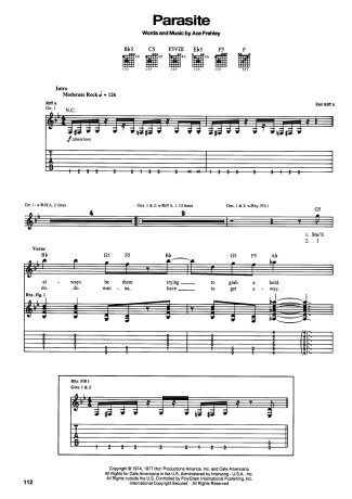 Kiss Parasite score for Guitar