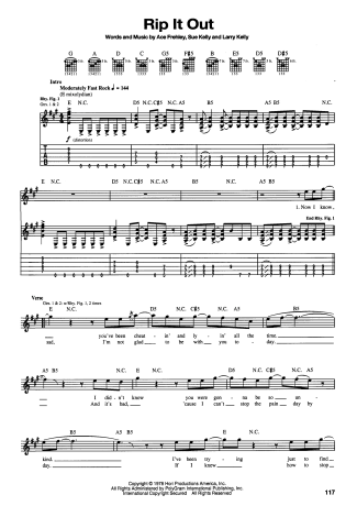 Kiss Rip It Out score for Guitar