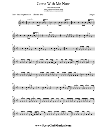 Kongos Come With Me Now score for Clarinet (Bb)