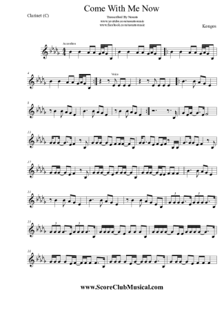 Kongos Come With Me Now score for Clarinet (C)