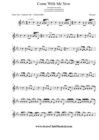 Kongos Come With Me Now score for Tenor Saxophone Soprano (Bb)