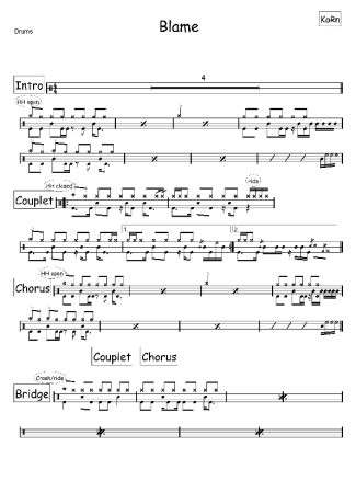 Korn  score for Drums