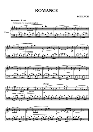 Kozeluch Romance score for Piano