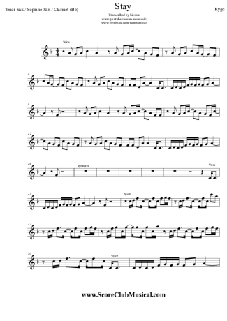 Kygo  score for Clarinet (Bb)