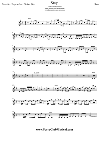 Kygo Stay (ft. Maty Noyes) score for Clarinet (Bb)