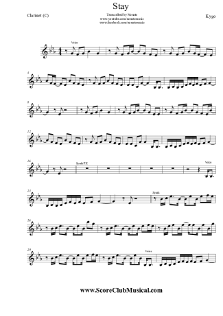 Kygo Stay (ft. Maty Noyes) score for Clarinet (C)