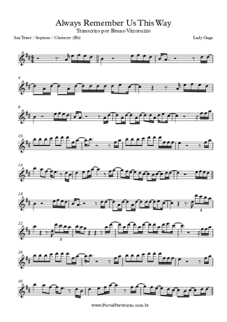 Lady Gaga Always Remember Us This Way score for Tenor Saxophone Soprano (Bb)