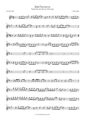 Lady Gaga Bad Romance score for Clarinet (Bb)
