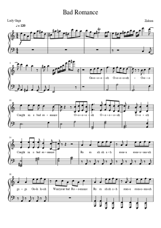 Lady Gaga Bad Romance score for Piano