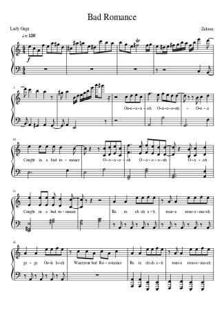 Lady Gaga Bad Romance score for Piano